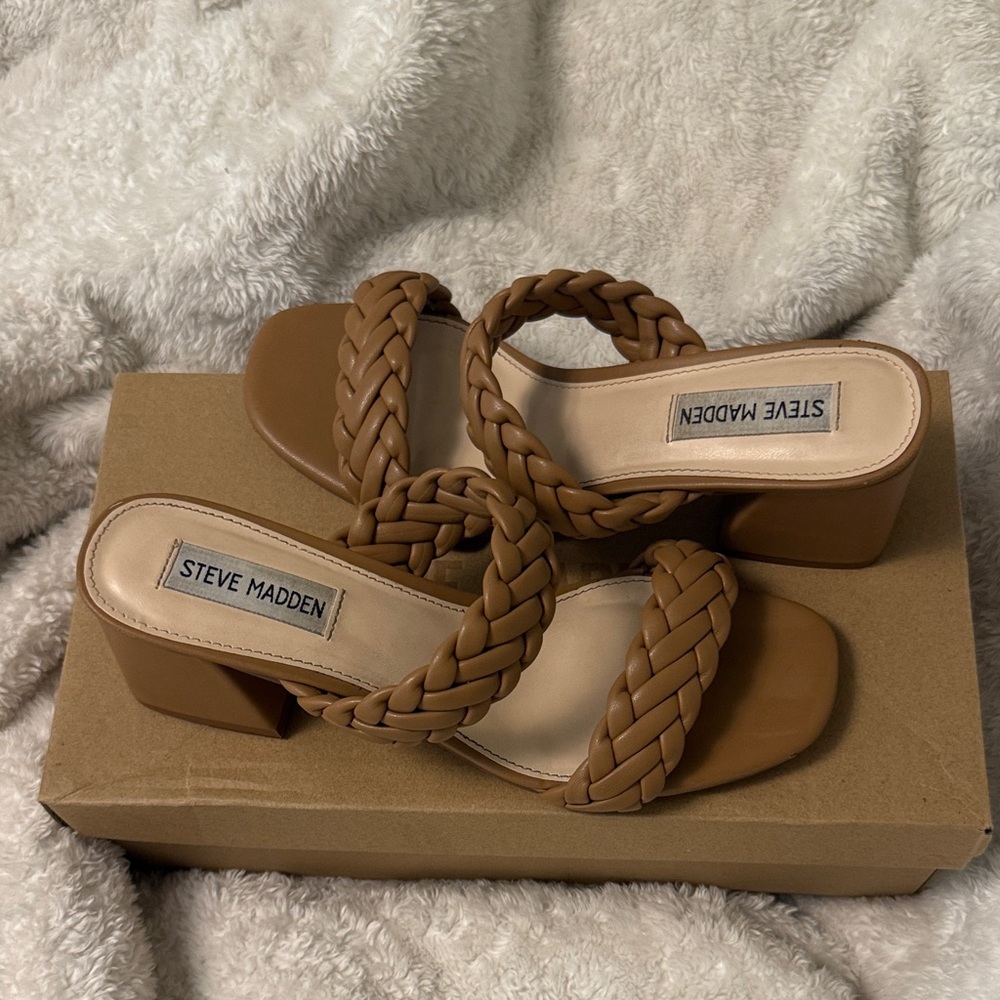 STEVE MADDEN   Infused Heeled Sandals – Stylish Braided/Strappy Detail
